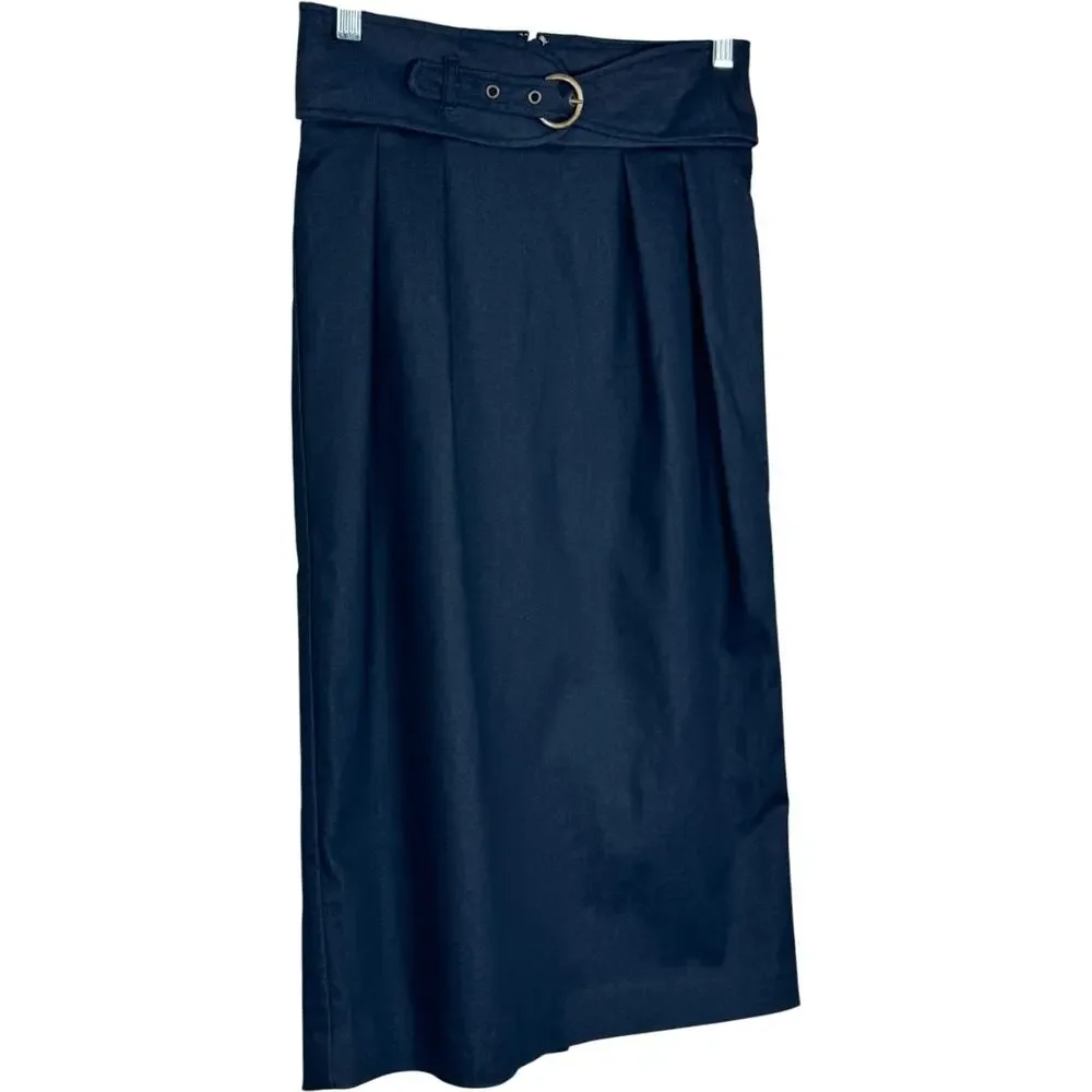 Worthington‎ Pencil Skirt Women 4 Navy Blue Belted Knee Length Career Workwear